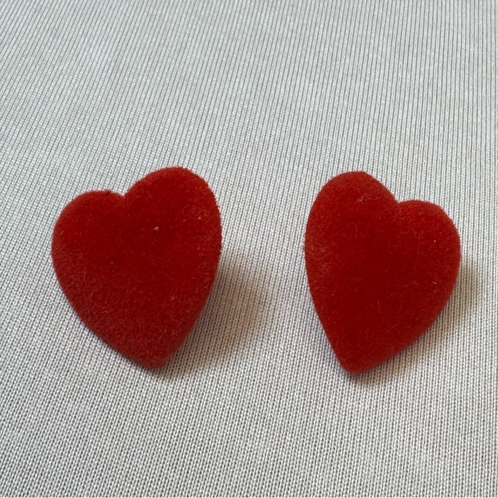 Vintage Red Velvet Heart Stud Earrings